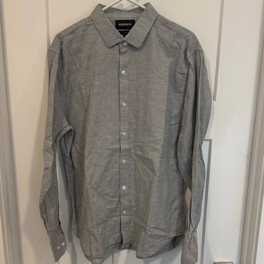 Bonobos Slim Fit Gray Herringbone Men's Button Down Shirt XL EUC